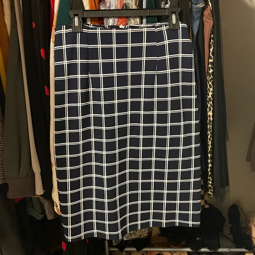 Dainty Jewell’s Navy & White Grid Pencil Skirt - Picture 1 of 3